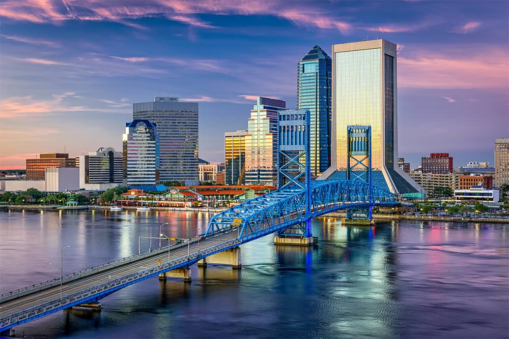 Skyline of Jacksonville, FL--a top city for single seniors