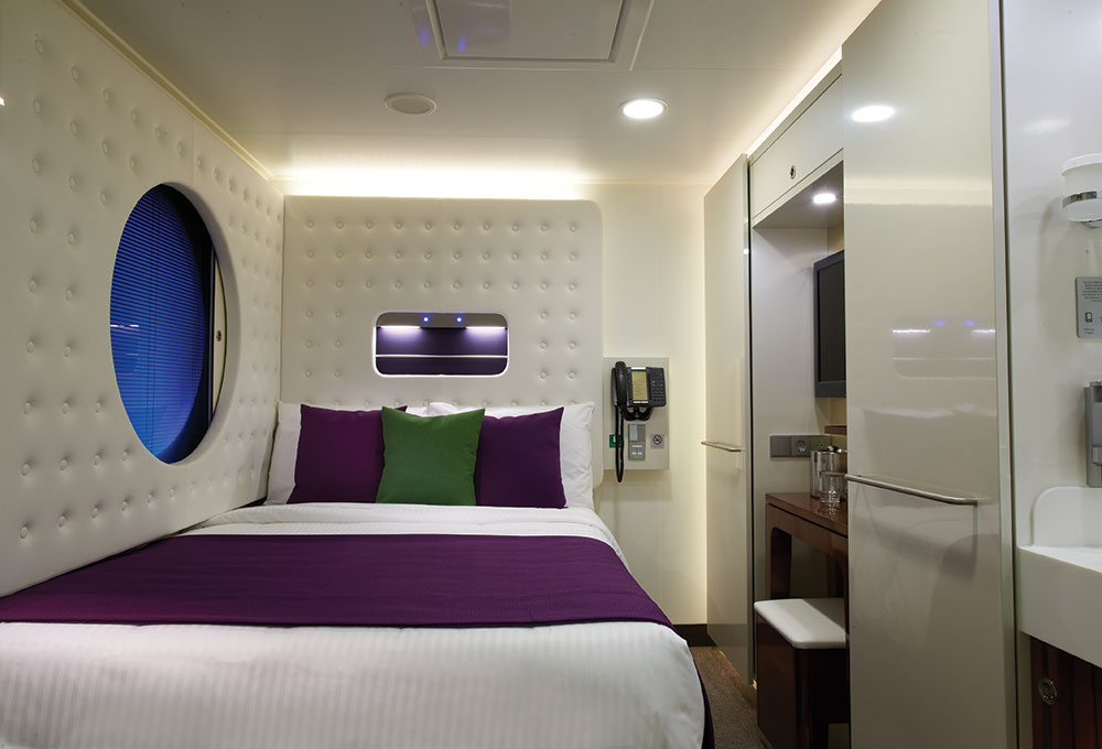 A typical studio stateroom for solo cruise passengers The perfect stateroom for solo traveleres
