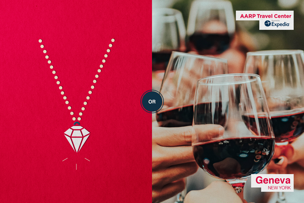 diamond necklace/wine glasses toasting