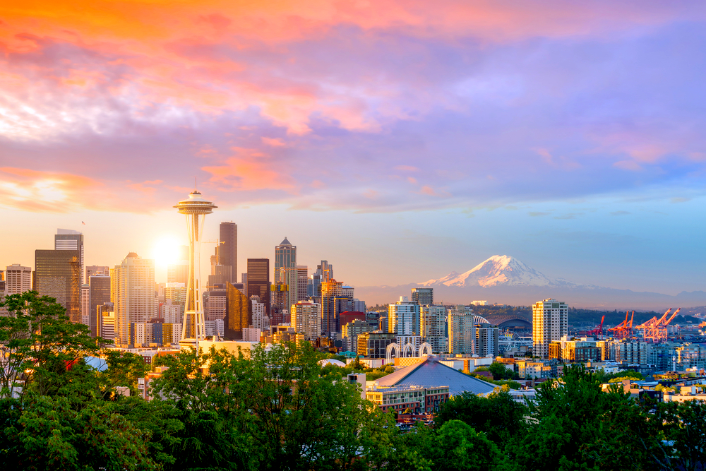 View of downtown Seattle skyline in Seattle Washington, USA