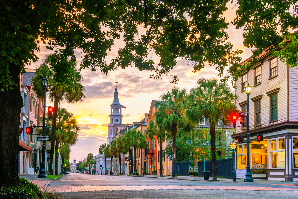 Historical downtown area of Charleston, South Carolina, USA at twilight