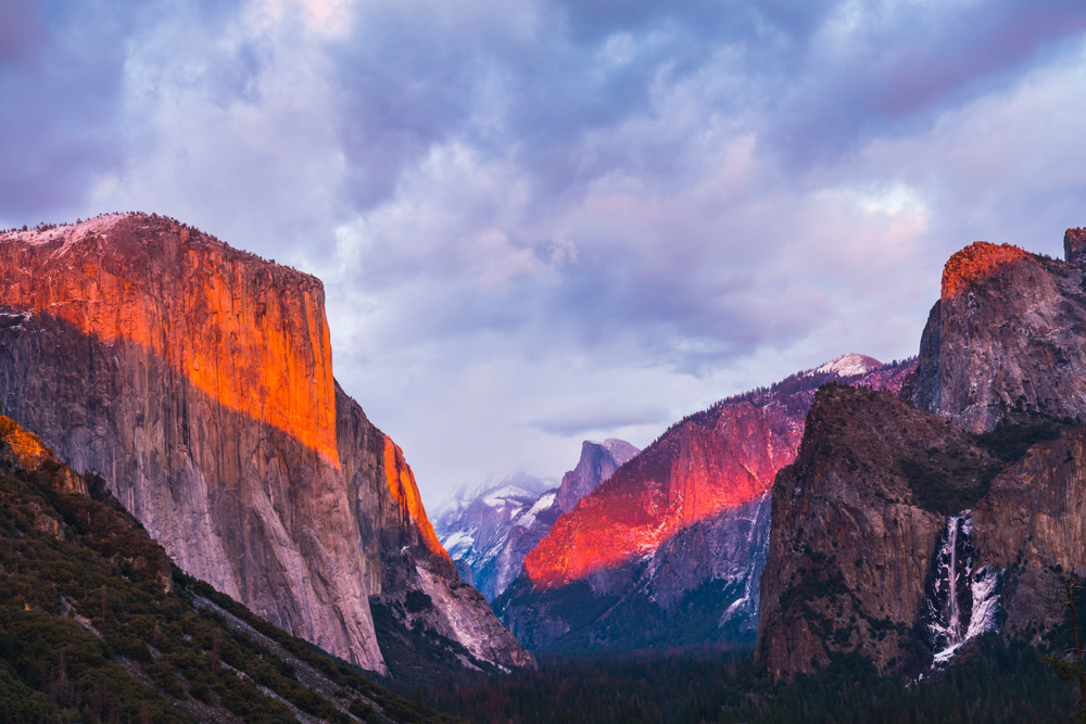 beautiful colorful of yosemite national park at sunset in winter season, Yosemite National park, California, usa