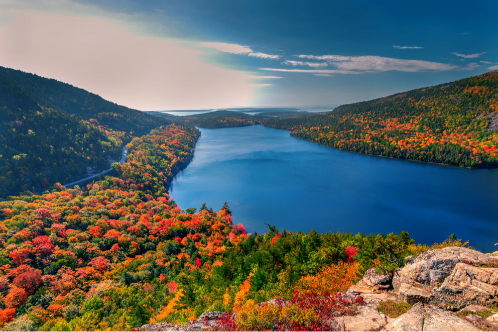 changing fall foliage Autumn in Acadia National Park, Maine, USA